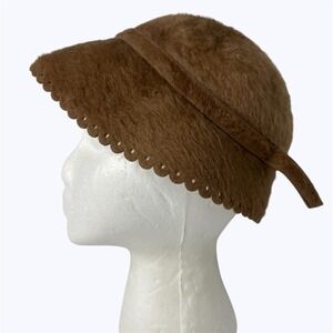 Vintage Alaska Brown Fur Cloche Hat Scalloped Edge Mid Century Modern Fuzzy